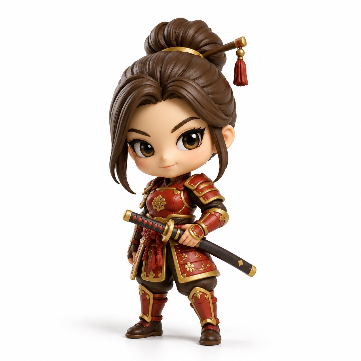 Miniatura 3D chibi de samurai com katana
