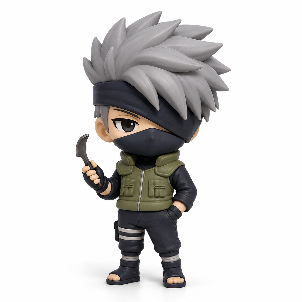 Miniatura 3D chibi de ninja estilo Kakashi